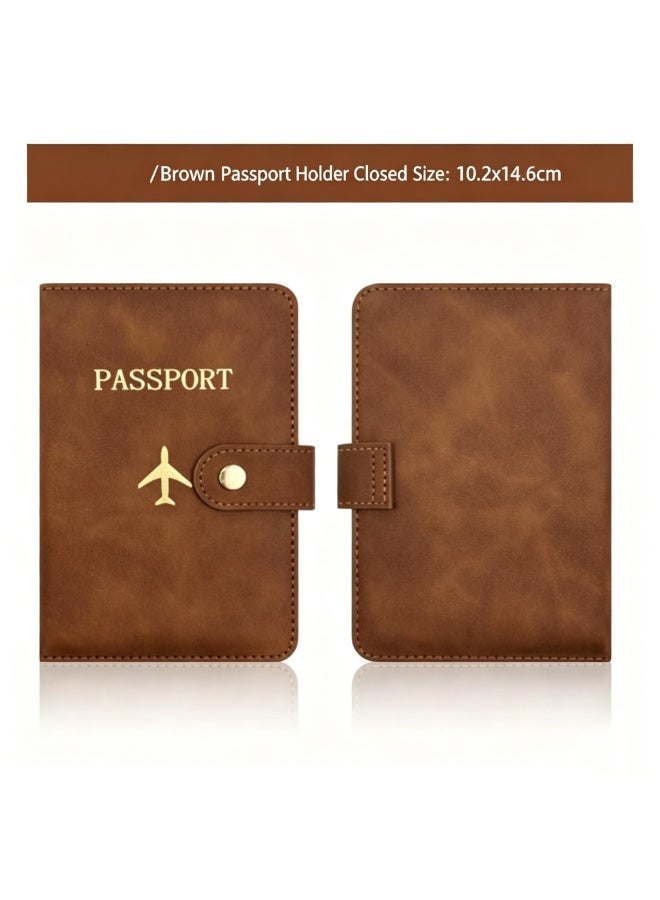 PU leather snap-button passport holder with multiple card slots for document storage and passport cover - Image 1