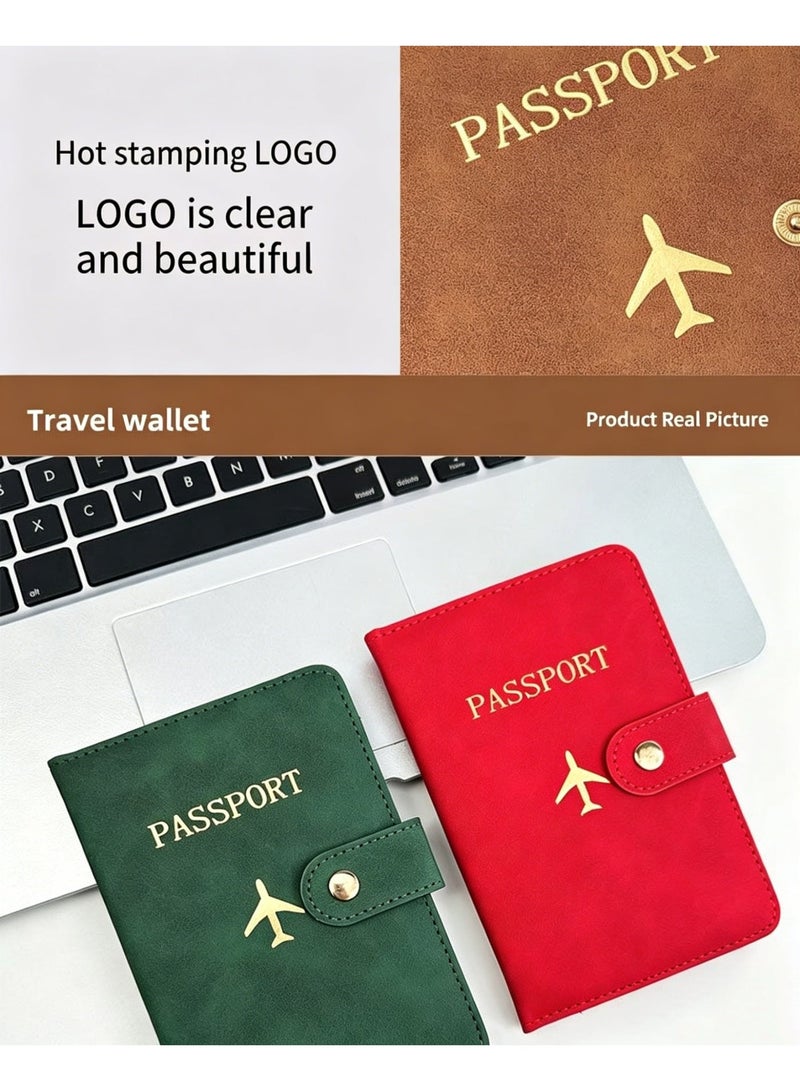 PU leather snap-button passport holder with multiple card slots for document storage and passport cover - Image 4