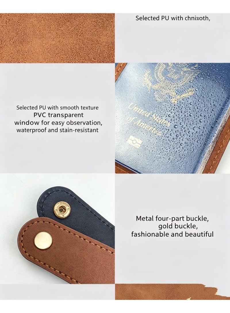 PU leather snap-button passport holder with multiple card slots for document storage and passport cover - Image 2