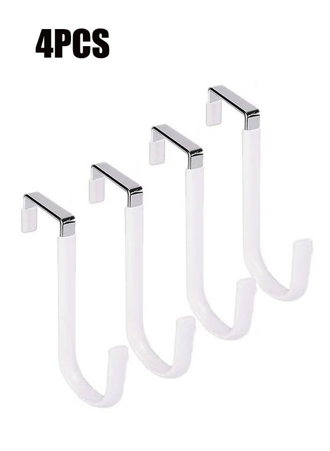 YJ 4 Packs over the Door Hooks, Single Hooks Hanger Metal for Hanging Towel, Coats, Clothes, Hats, Bags, Over the Door Hangers with Soft Rubber Surface Prevents Scratches (White) - Image 1