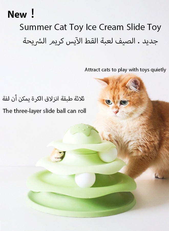 4-Level Ice Cream Cat Toy with Spinning Ball Tracks - Interactive Rotating Slide Tower for Indoor Cats, Intelligence Training & Fun Exercise, Assorted Colors (1 PC) - Image 1