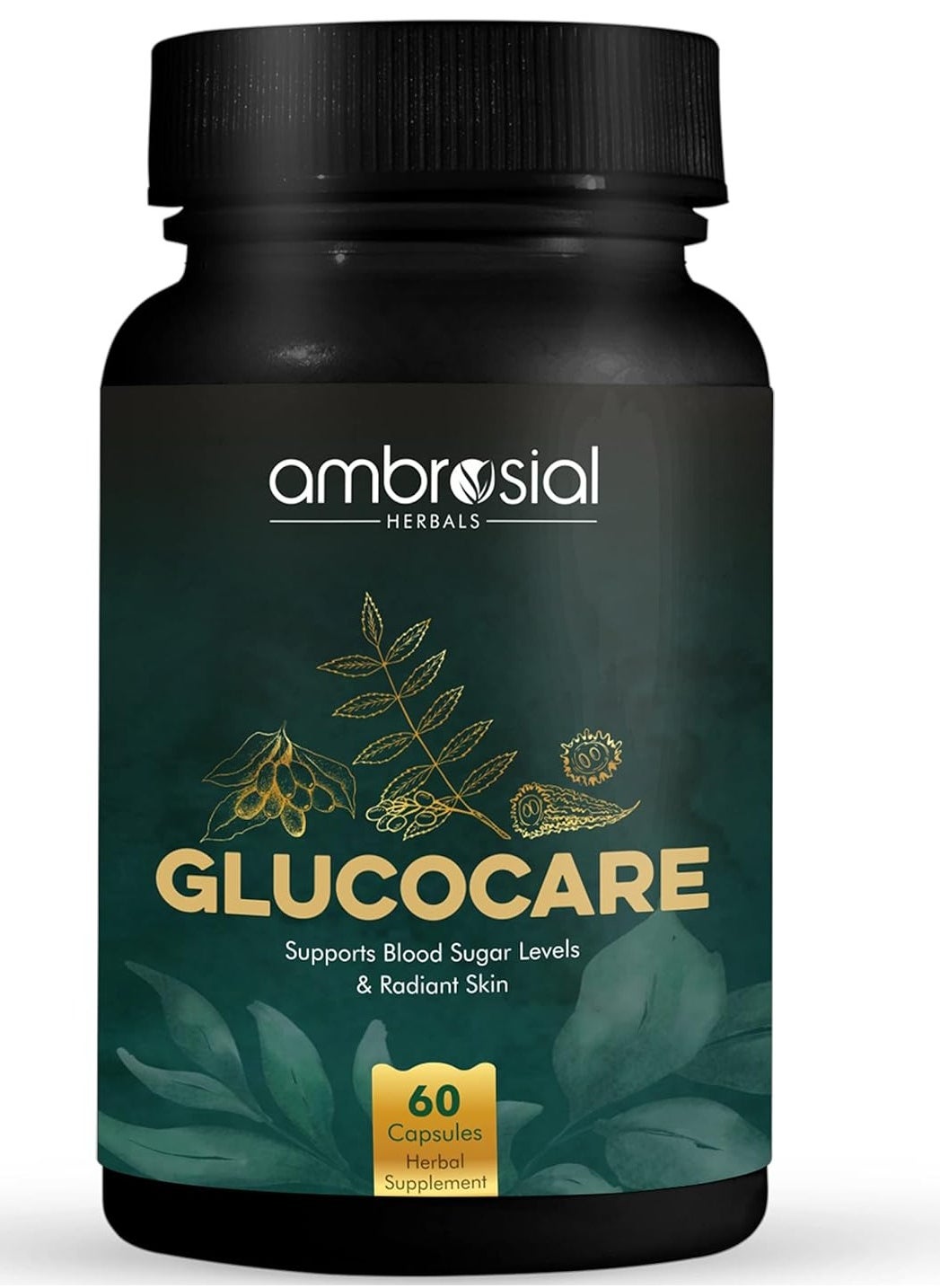 ambrosial Glucocare Bitter Melon Neem Black Plum (Jamun) Sugar Support Helps In Balancing Blood Sugar 100% Natural Ingredients 60 Tablets 