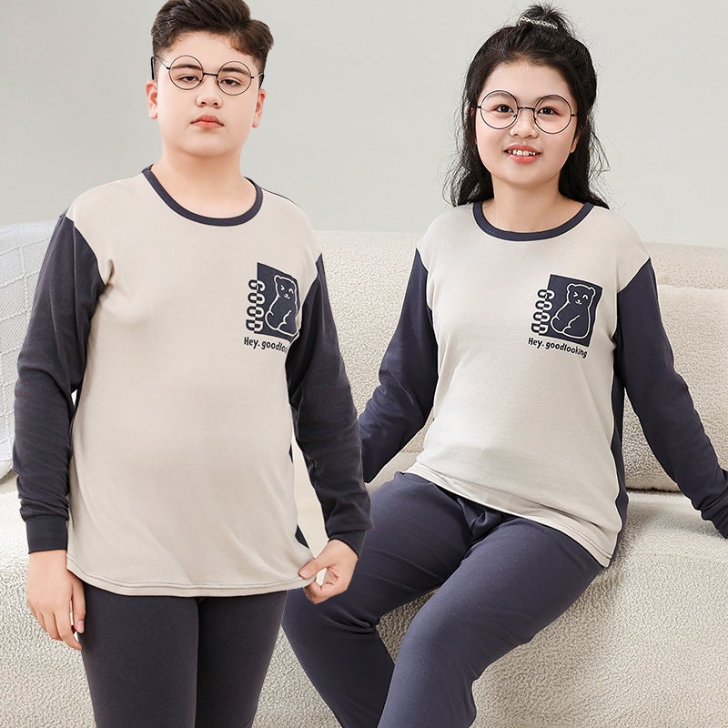 2024 Teenagers Loose And Fat Underwear Suit Children'S Pajamas Long Sleeve Trousers Fat Children'S Cotton Sweater - Image 4