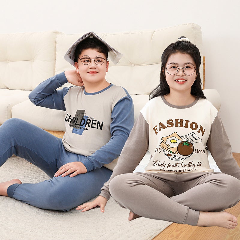 2024 Teenagers Loose And Fat Underwear Suit Children'S Pajamas Long Sleeve Trousers Fat Children'S Cotton Sweater - Image 3