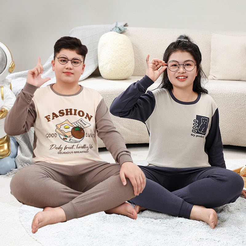 2024 Teenagers Loose And Fat Underwear Suit Children'S Pajamas Long Sleeve Trousers Fat Children'S Cotton Sweater - Image 5