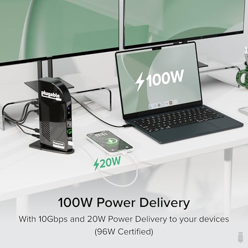 Plugable 14-in-1 USB C Docking Station | 4X HDMI Quad Dock with 100W Charging, HDMI Displays | Compatible with Windows, Thunderbolt (4X USB, 1x USB-C, Ethernet, SD Card, Audio) UD-3900C4 - Image 5
