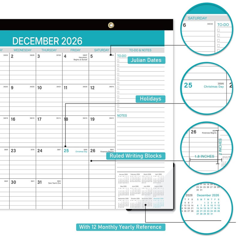 Coboll 2026 Desk Calendar - 2026 Calendar from January to December 2026, 12 Monthly Calendar 2026 with Ruled Blocks for Planning, 14.6'' x 11.5'' - Image 5