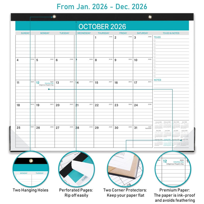 Coboll 2026 Desk Calendar - 2026 Calendar from January to December 2026, 12 Monthly Calendar 2026 with Ruled Blocks for Planning, 14.6'' x 11.5'' - Image 4