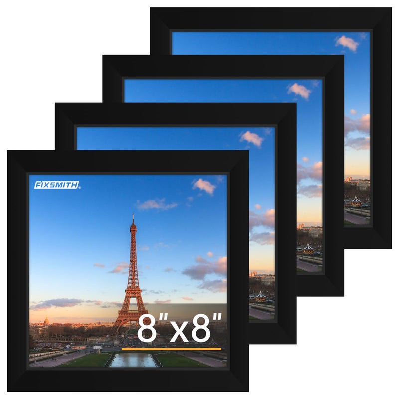 FIXSMITH 8x8 Picture Frames Set of 4 Photo Frame with HD Plexiglass Display Pictures 6x6 with Mat or 8x8 Without Mat Multi Picture Frames Collage for Tabletop or Wall Display Black - Image 2