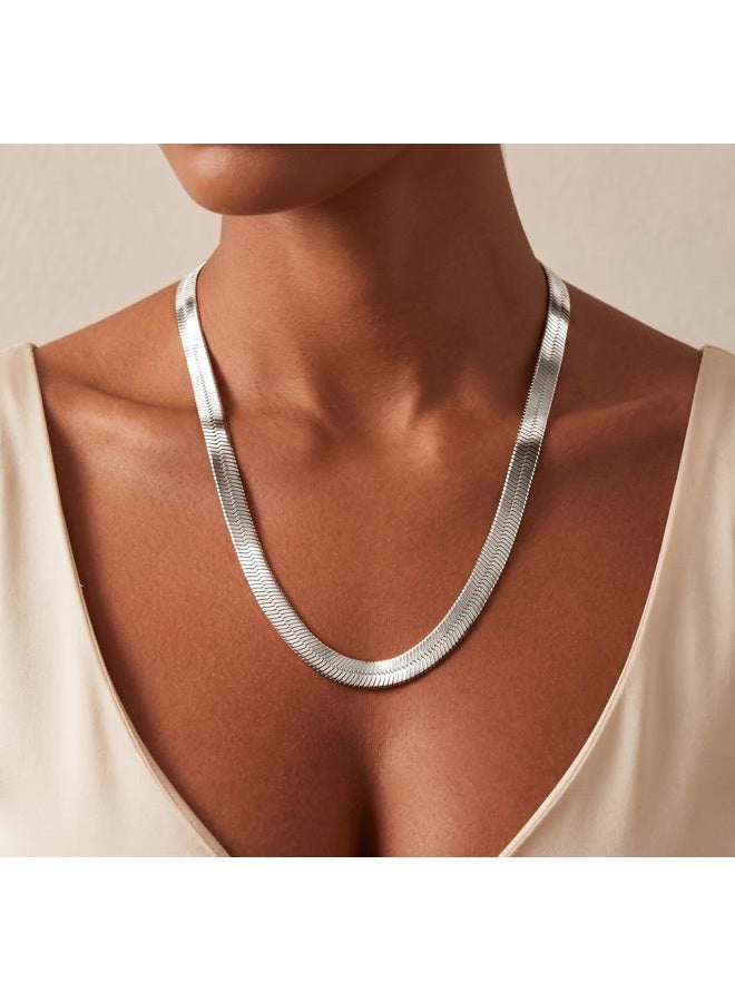 WomenGifts 14K Gold Silver Plated Herringbone Necklace for Women, Dainty Snake Chain Choker, Trendy Simple Long Layered Jewelry Non Tarnish, 3/4/5/8mm,14,16,18,20,22,24,26 Inch Thin & Chunky Options - Image 2