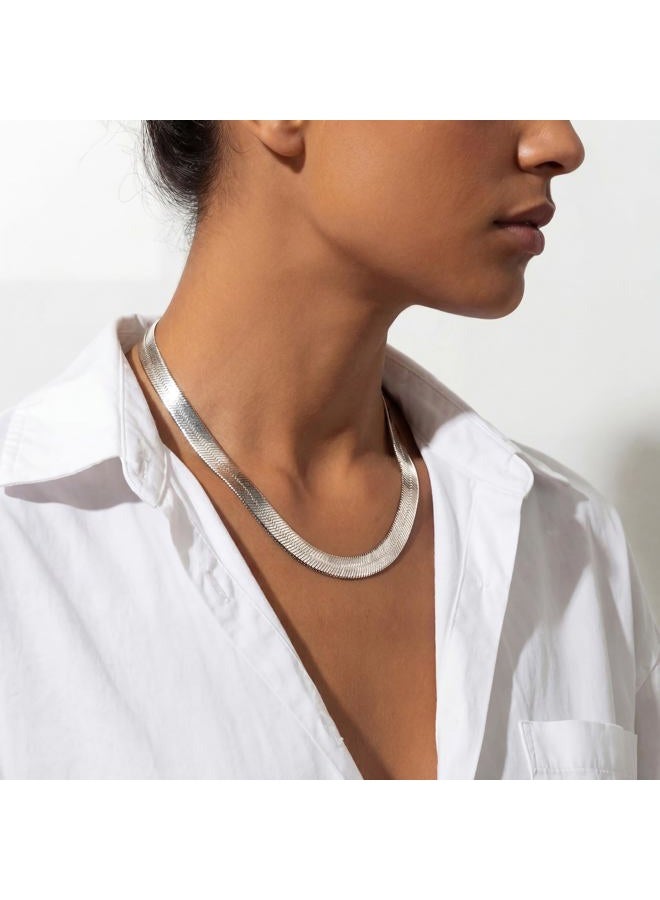 WomenGifts 14K Gold Silver Plated Herringbone Necklace for Women, Dainty Snake Chain Choker, Trendy Simple Long Layered Jewelry Non Tarnish, 3/4/5/8mm,14,16,18,20,22,24,26 Inch Thin & Chunky Options - Image 4