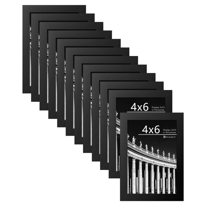 4X6 PICTURE FRAME SET OF 12 DISPLAY 35X5 WITH MAT OR 4X6 WITHOUT MAT PHOTO FRAMES FOR WALL MOUNTING OR TABLE TOP DISPLAY BLACK