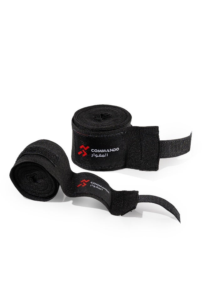 COMMANDO Boxing Hand Wrap 4 Meter Length Black Color - Image 1
