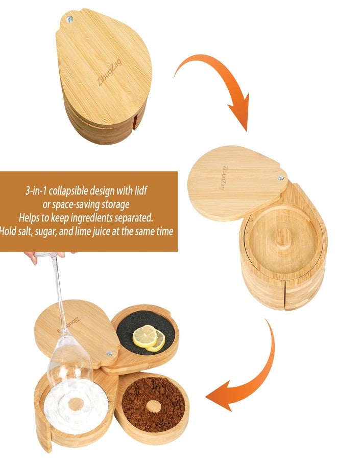 ZibugZag Margarita Salt Rimmer Set, 3-Tiers Salt Rimmer for Cocktails, Bamboo Margarita Salt Rimmer, Bar Salt and Sugar Rimmer for Margarita Kit, Bloody Mary, Manhattan Drinks, Bartender Tool Set - Image 4