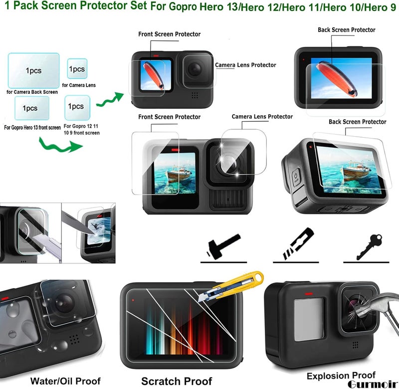 Gurmoir Accessory Pack for Go Pro 13 12 11 10 9 Hero, Full Essential Accessories Kit with Waterproof Protective Housing Case for GoPro Hero 13 12 11 10 9 Black(DT06) - Image 3
