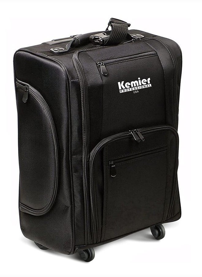 Kemier Portable Cosmetic Organizer,Soft-Sided Nylon Rolling Makeup Case with Pouches,Black  - Image 1