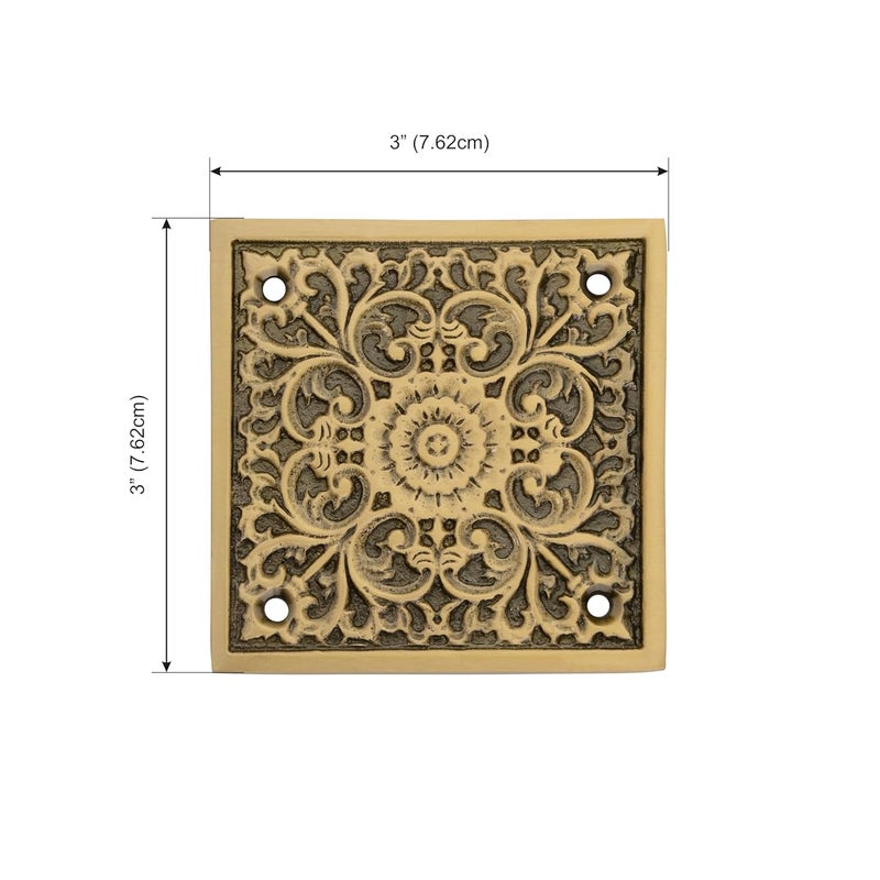 DEVDECOR , Brass Door Accent Plate – 3” x 3” Ornate Floral Design Decorative Hardware for Doors Accessory for Main Door, Home Entrance & Temple Décor - Image 4