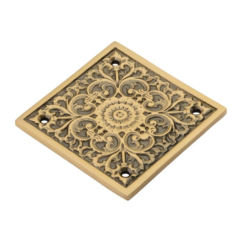 DEVDECOR , Brass Door Accent Plate – 3” x 3” Ornate Floral Design Decorative Hardware for Doors Accessory for Main Door, Home Entrance & Temple Décor - Image 2