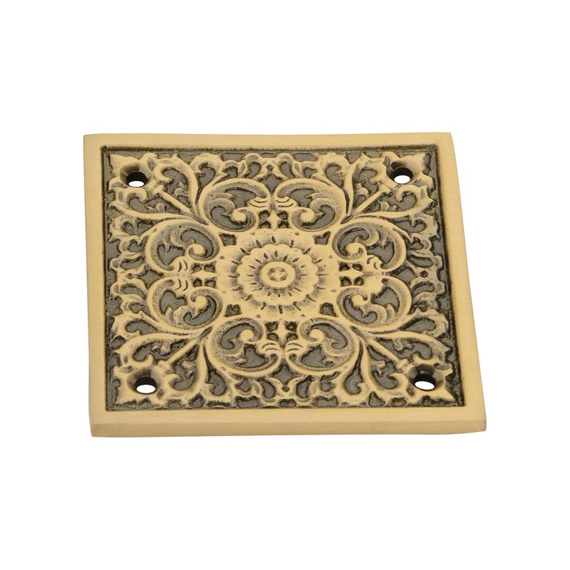 DEVDECOR , Brass Door Accent Plate – 3” x 3” Ornate Floral Design Decorative Hardware for Doors Accessory for Main Door, Home Entrance & Temple Décor - Image 3
