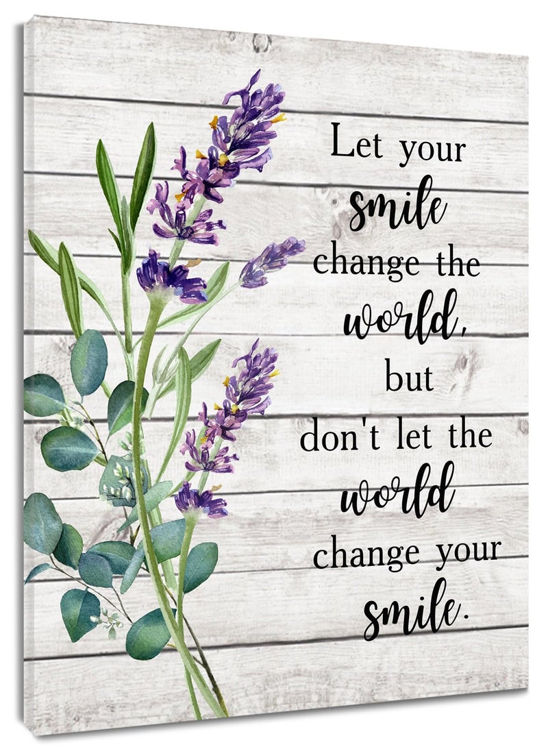 LB Purple Lavender Wall Art for Bathroom Nature Flower Green Eucalyptus Leaves and Inspirational Abstract Canvas Wall Art Rustic Retro Wall Pictures for Living Room Bedroom Office Ready To Hang,12x16 - Image 1