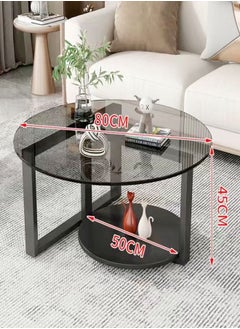 fashionhome Round Glass Coffee Table for Living Room Cocktail Table Sofa Table with Tempered Glass Top And Sturdy Metal Base 80 x 45 Centimeter  - Image 5