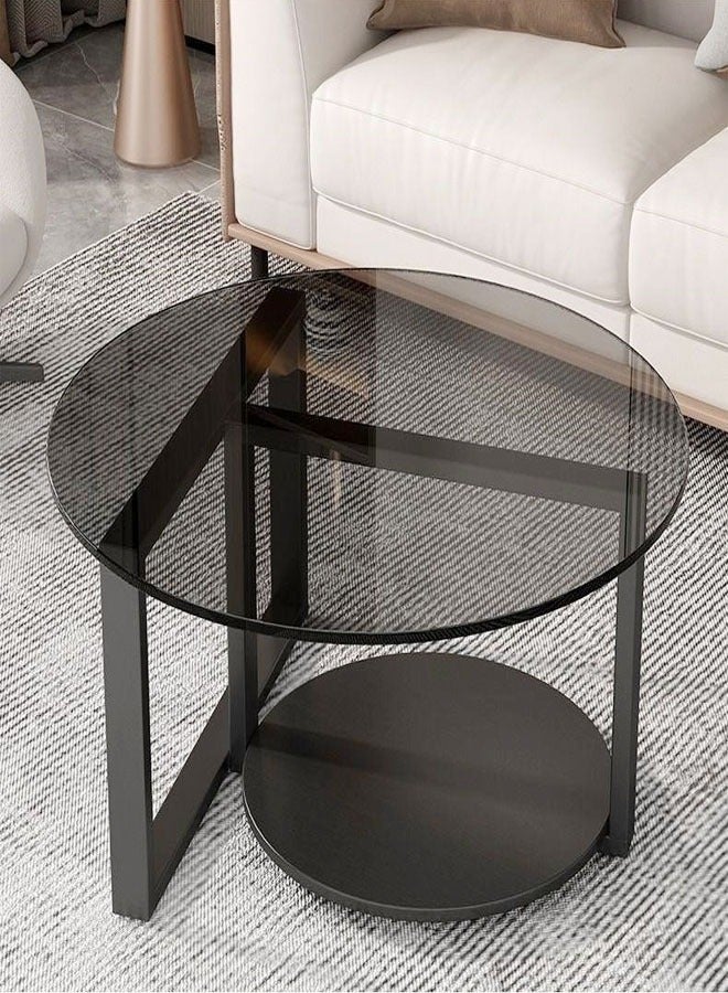 fashionhome طاولة قهوة زجاجية مستديرة لغرفة المعيشة وطاولة الكوكتيل وطاولة أريكة مع سطح من الزجاج المقسى وقاعدة معدنية قوية مقاس 80 × 45 سم  - Image 4