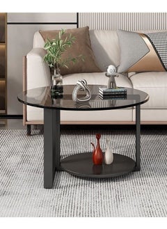 fashionhome Round Glass Coffee Table for Living Room Cocktail Table Sofa Table with Tempered Glass Top And Sturdy Metal Base 80 x 45 Centimeter  - Image 1