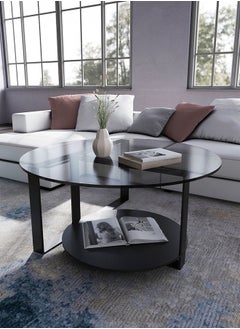 fashionhome Round Glass Coffee Table for Living Room Cocktail Table Sofa Table with Tempered Glass Top And Sturdy Metal Base 80 x 45 Centimeter  - Image 3