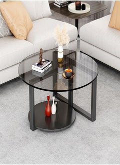 fashionhome Round Glass Coffee Table for Living Room Cocktail Table Sofa Table with Tempered Glass Top And Sturdy Metal Base 80 x 45 Centimeter  - Image 2