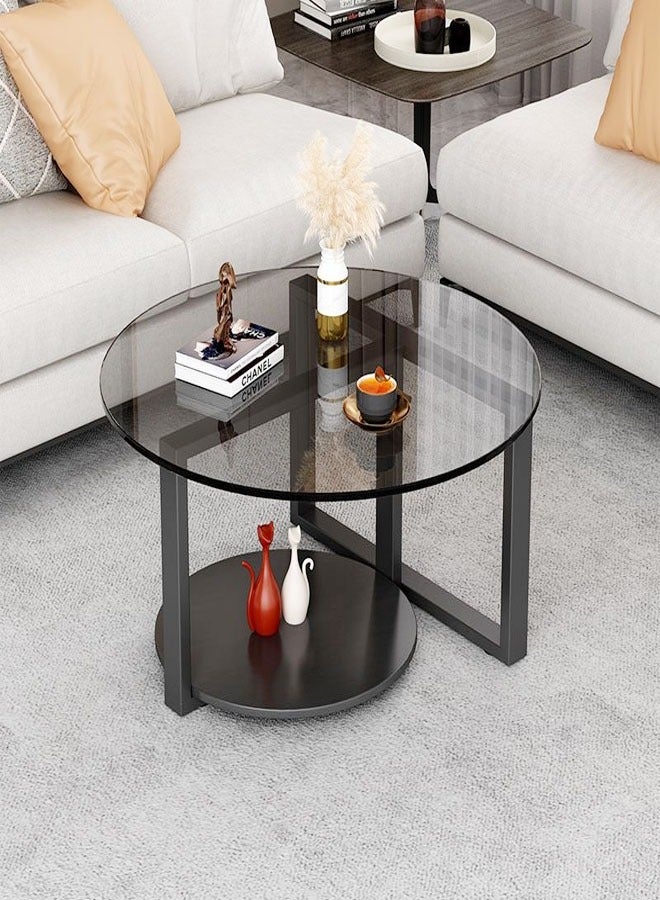 fashionhome طاولة قهوة زجاجية مستديرة لغرفة المعيشة وطاولة الكوكتيل وطاولة أريكة مع سطح من الزجاج المقسى وقاعدة معدنية قوية مقاس 80 × 45 سم  - Image 2