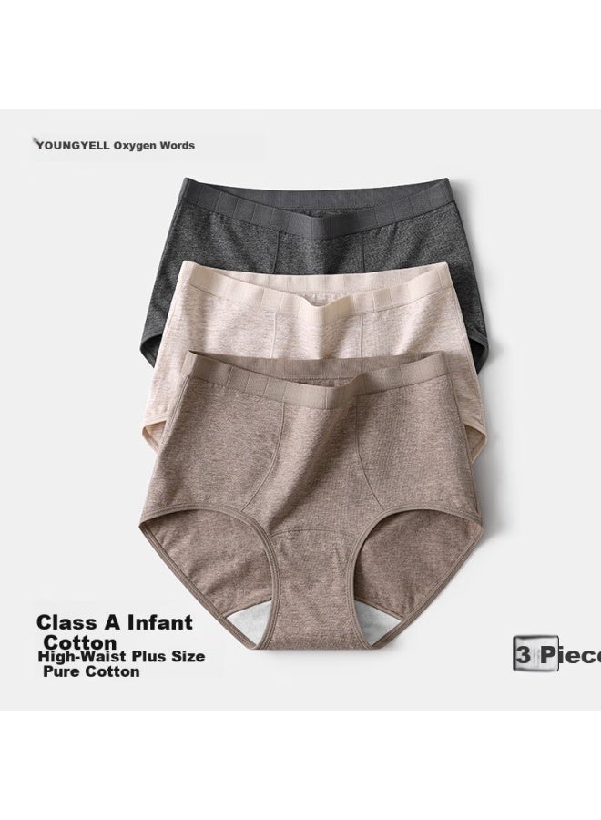 Youngyell Women's High-waist Plus Size Cotton Antibacterial Extended Crotch Mom Middle-aged And Elderly Underwear 3-pack