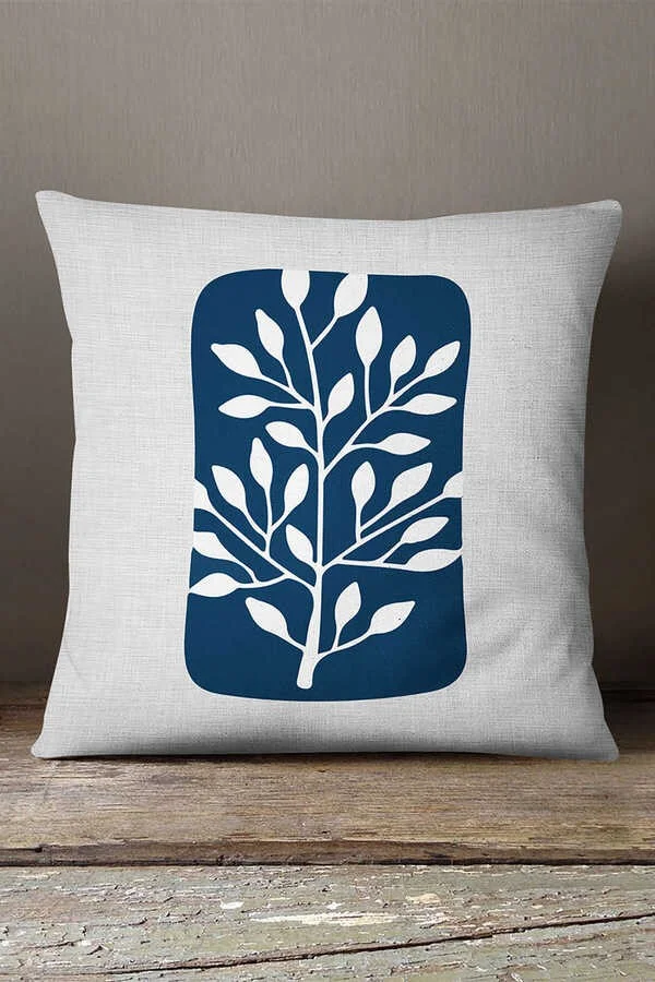 İnsense Home Velvet Babyface Blue White Decorative Modern Leaf Pattern Printed Throw Pillow Pillow Case CGH727