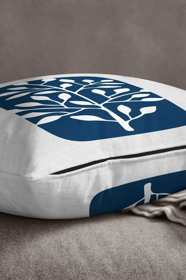 İnsense Home Velvet Babyface Blue White Decorative Modern Leaf Pattern Printed Throw Pillow Pillow Case CGH727