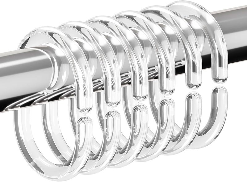 Resze 24 PCS Shower Curtain Rings, Plastic Clear Shower Curtain Hooks, C-Shaped Rings Hook Hanger Bathroom Shower Window Rod - Image 1