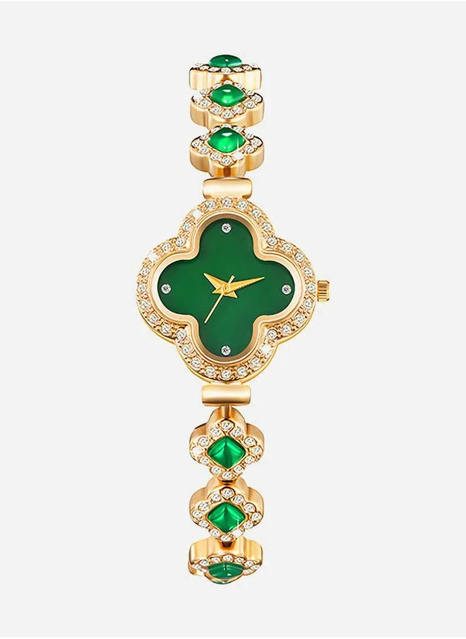 Styli Green and Gold Emerald Flower Watch, 28mm