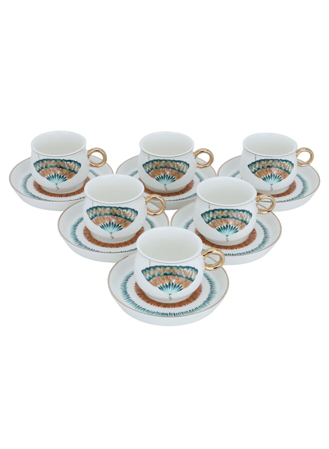 Alsaif Gallery A set of white porcelain coffee cups with a peacock print and saucer, 12 pieces - Image 2