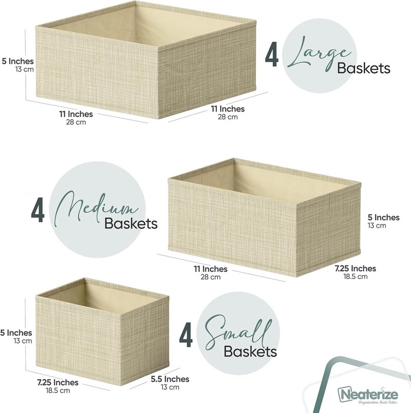 NEATERIZE Drawer Organizer Clothes Set of 12 Beige - Dresser Organizer For Nursery, Bedroom, Closet - The Perfect Baby Clothes Organizers and Storage & General Nursery Organization or Dresser Drawer Organizers - Image 2