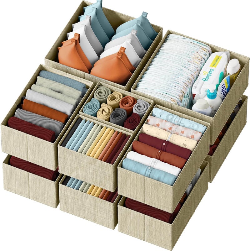 NEATERIZE Drawer Organizer Clothes Set of 12 Beige - Dresser Organizer For Nursery, Bedroom, Closet - The Perfect Baby Clothes Organizers and Storage & General Nursery Organization or Dresser Drawer Organizers - Image 1
