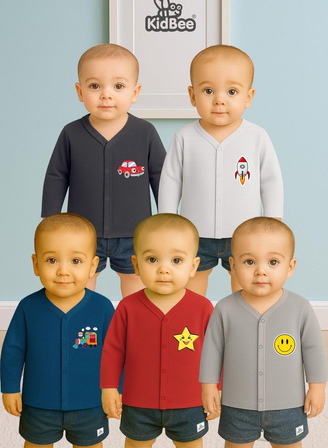 Kidbee قميص/بلوزة قطنية للأطفال من كيدبي، للجنسين بأكمام طويلة، قماش ناعم، عبوة من 5 قطع (مقاسات: 3 أشهر، 6 أشهر، عادي، PL-JFS-Multi-5pc) - Image 2