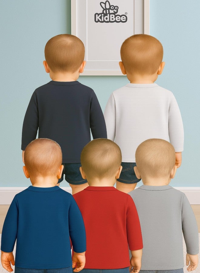 Kidbee قميص/بلوزة قطنية للأطفال من كيدبي، للجنسين بأكمام طويلة، قماش ناعم، عبوة من 5 قطع (مقاسات: 3 أشهر، 6 أشهر، عادي، PL-JFS-Multi-5pc) - Image 3