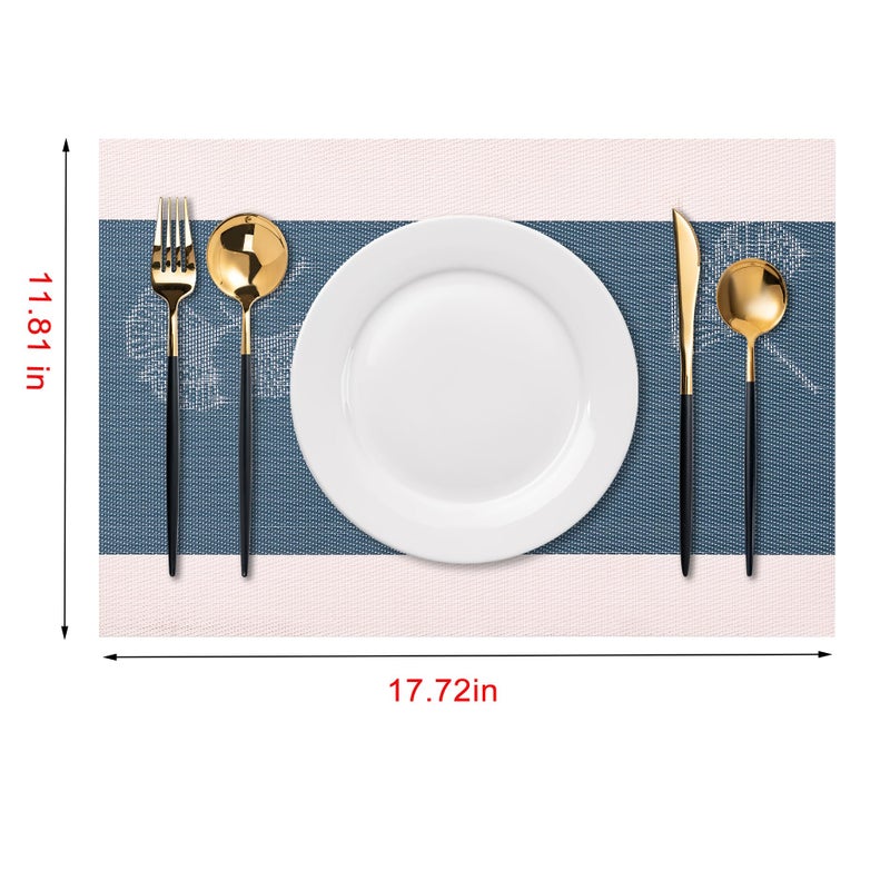CADONO Placemats Set of 4 Washable Indoor/Outdoor Vinyl Place Mats for Dining Table Durable Non-Slip Heat Resistant PVC Weave Table Matsï¼ˆGinkgo biloba Blue Whiteï¼‰ - Image 2
