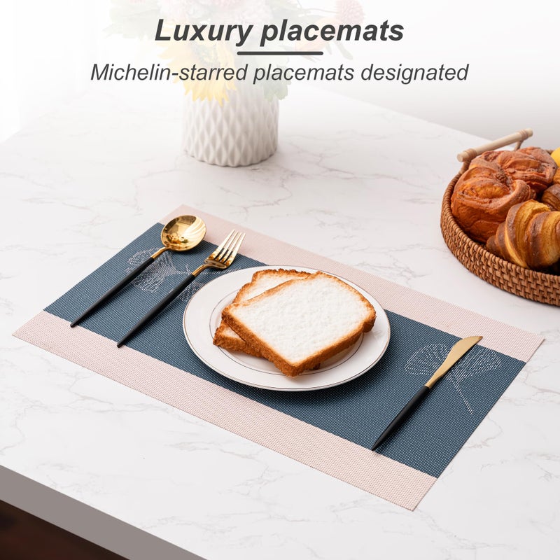 CADONO Placemats Set of 4 Washable Indoor/Outdoor Vinyl Place Mats for Dining Table Durable Non-Slip Heat Resistant PVC Weave Table Matsï¼ˆGinkgo biloba Blue Whiteï¼‰ - Image 5