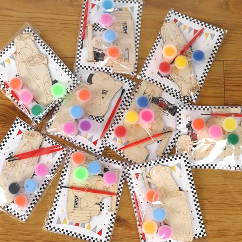 LARDUX Race Car Party Favors 24PCS DIY Wooden Arts Crafts Painting Kit for Kids Glow in The Dark Party Favors Family Crafts Birthday Party Christmas Gifts Toys for Boys Girls - Image 1