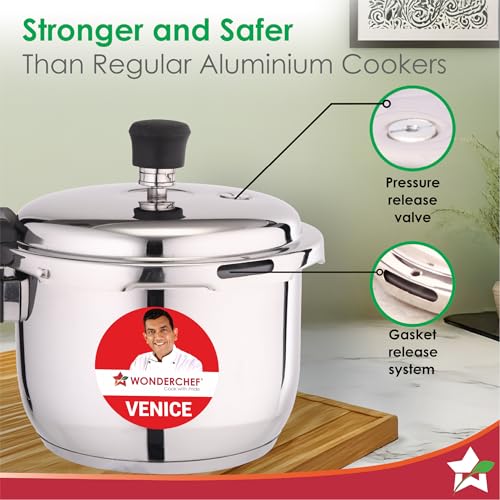 Wonderchef Venice Stainless-steel Pressure Cooker| 3L|Outer Lid|Triply Bottom |Safe Cooking |Compatible with Gas Stove, Induction, Ceramic, and Electric Stoves | ISI Certified |5-Year Warranty, Silver - Image 3