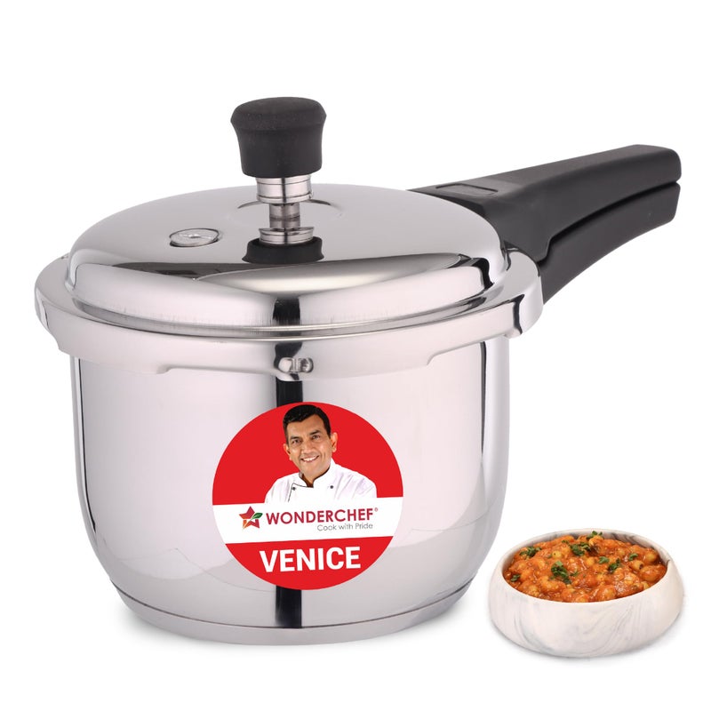 Wonderchef Venice Stainless-steel Pressure Cooker| 3L|Outer Lid|Triply Bottom |Safe Cooking |Compatible with Gas Stove, Induction, Ceramic, and Electric Stoves | ISI Certified |5-Year Warranty, Silver - Image 2