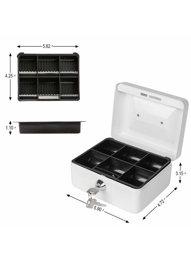 Parrency Cash Box with Money Tray, Small Money Box with Key Lock, 6" x 4 4/5" x 3", White - Image 3