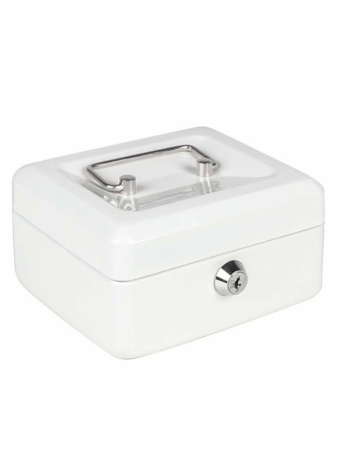 Parrency Cash Box with Money Tray, Small Money Box with Key Lock, 6" x 4 4/5" x 3", White - Image 1