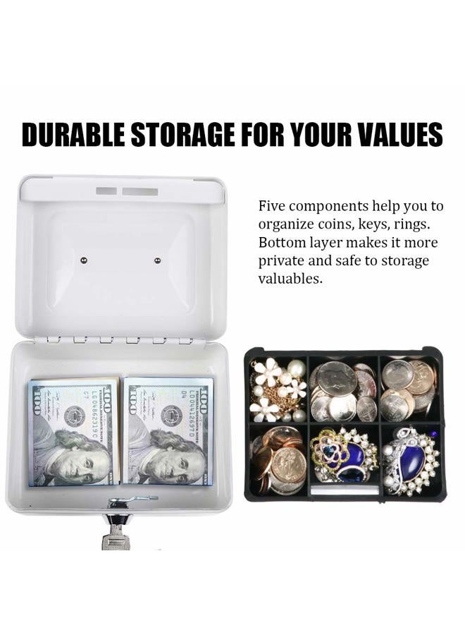Parrency Cash Box with Money Tray, Small Money Box with Key Lock, 6" x 4 4/5" x 3", White - Image 2