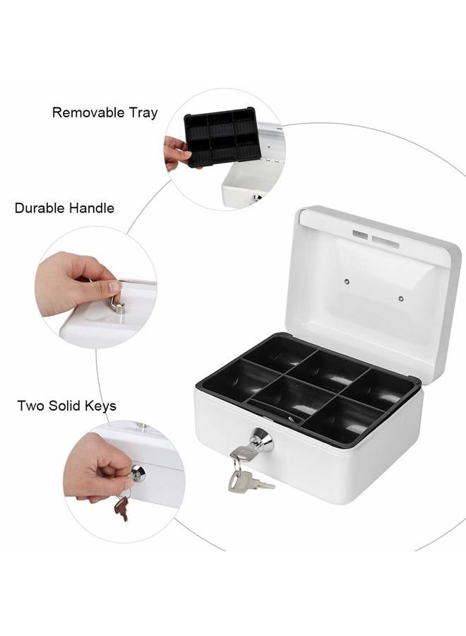 Parrency Cash Box with Money Tray, Small Money Box with Key Lock, 6" x 4 4/5" x 3", White - Image 4