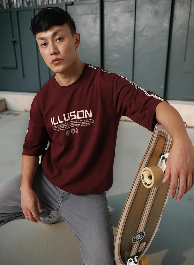 Hubberholme Men Futuristic Printed Oversized Fit T-shirt